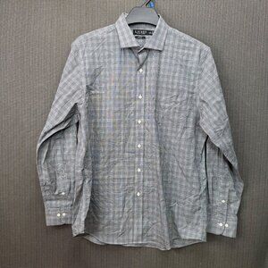 Lauren Ralph Lauren Mens 17 1/2 36/37 Gray Plaid Slim Fit Shirt Long Sleeve